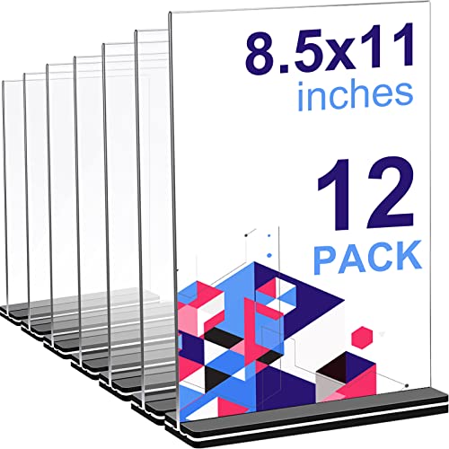 12 Pieces Acrylic Sign Holder 8.5 X 11 Plastic Table Top Display Stand Clear Vertical Double Sided Picture Poster Frames T Shape For Restaurant Menu Office Documents Store Promotions Display #TOP15
