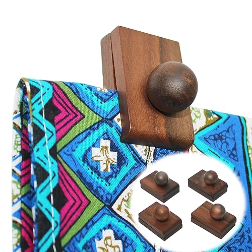 laffeya Tapestry Wall Hanger, Quilt Rack Blanket Clamps - Set of 4 Walnut Non Nailing Rug Hangers for Wall Hanging and Display