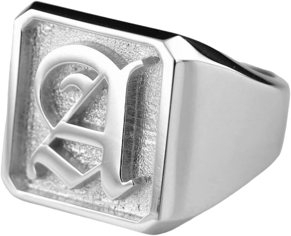 925 Sterling Silver Personalized Old English Signet Ring Customized Raised Engraving Square Gothic Initial Pinky Rings