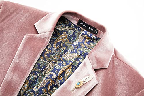 Ween Charm Velvet Blazer For Men Slim Fit One Button Sport Coat Tuxedo Jacket For Prom Wedding Party Dinner Pink #TOP3