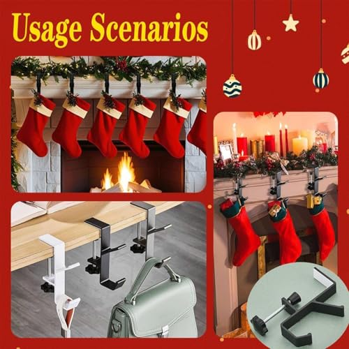 RWSEFK Mantel Holders With 2 Hooks for Garland and Stockings - Heavy Duty 2 in 1 Hanger for Fireplace Christmas & Xmas Decoration - Thumbnail 3