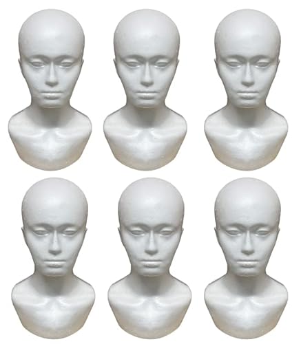 Lot de 6 têtes de mannequin en mousse de polystyrène blanc pour perruque Cover