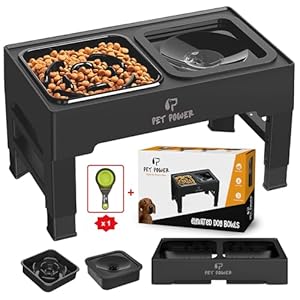 Dog Bowls Elevated Large Breed, Raised Dog Bowl Stand with 4 Adjustable Height, Slow Feeder Dog Bowls & No-Spill Water Bowl for Small, Medium, Large Dogs