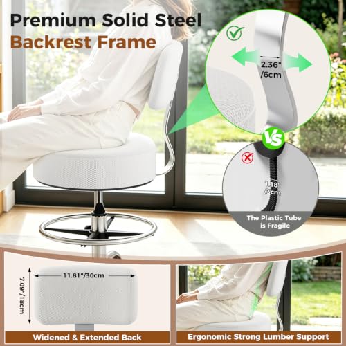 Image of Office Drafting Chair with Footrest, Tall Height Adjustable Stool with Back Support, Heavy Duty Rolling Stool Chair with Wheels for Office Home Kitchen Bar Shop Guitar Studio Vanity, Gray