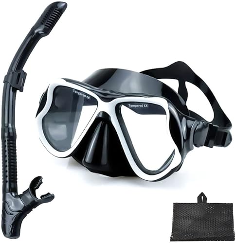 Juego de esnórquel seco para adultos, máscara de buceo de vidrio templado antivaho con respiración, esnórquel superior seco con pieza de boca de