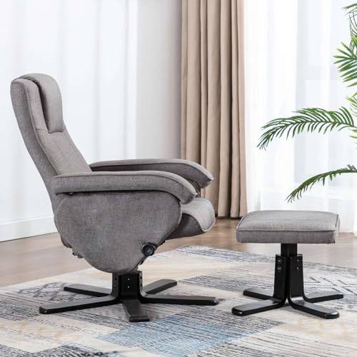 SVITA Charles Relaxsessel Hocker Sessel Fernsehsessel Drehsessel Polyester Holz Grau