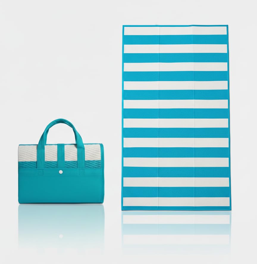Meenakshi Dotlify Home Foldable Plastic Mat with Carry Bag | Outdoor Picnic, Beach, Camping, Reversible Chatai | Travel Mat for Garden, Park & Picnic (Cyan & White, 3 x 6)(L 180 cm X W 120 cm)-picture-10