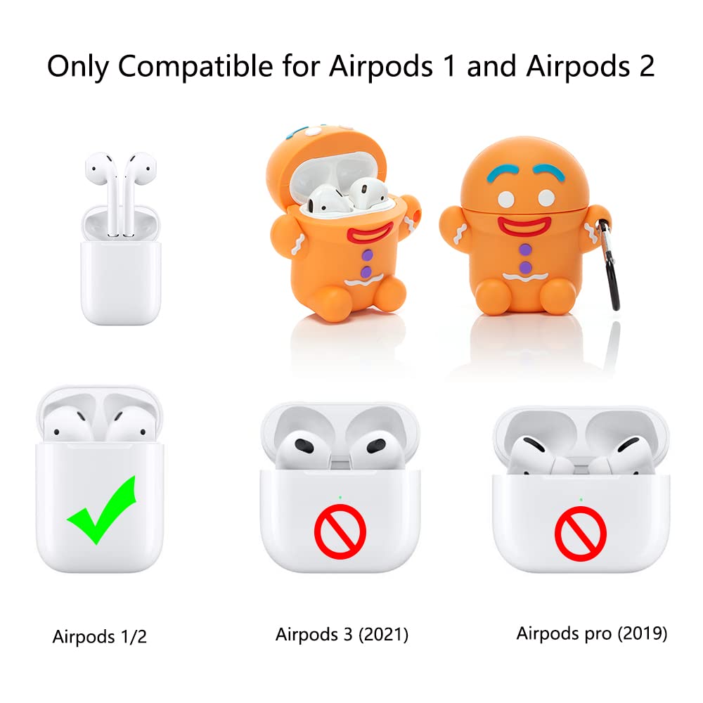 Suublg Case for AirPods 2nd/1st Generation Earbuds 2019/2016, 3D Cute Cartoon Animation Character Skin Design Protective Shockproof Silicone Covers with Carabiner for AirPods 1 and for AirPods 2