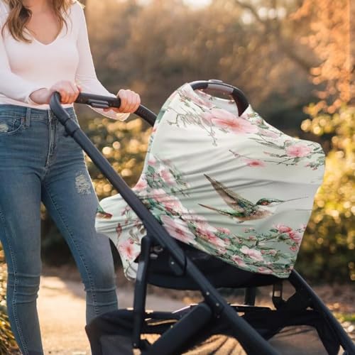 Image of Coldinair Hummingbird Flower Car Seat Covers for Babies Girls,Super Soft Comfortable Nursing Covers,Multi-use