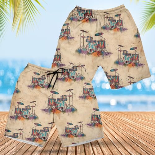 Music Lover Men's Swim Trunks - Drum Mens Swim Trunks with Mesh Lining Swimwear Bathing Suits Set 044