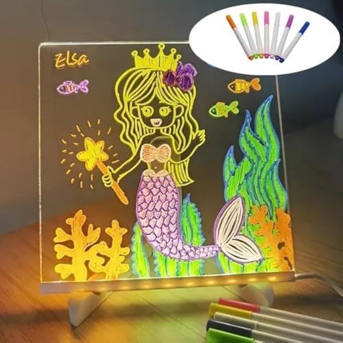LED Note Board with Colors Acrylic Dry Erase Board with Light Light up Dry Erase Board with Stand as a Glow Memo LED Letter Message Board Note Glass Led Board White Board(15CM X 15CM)(with 7 Pens)