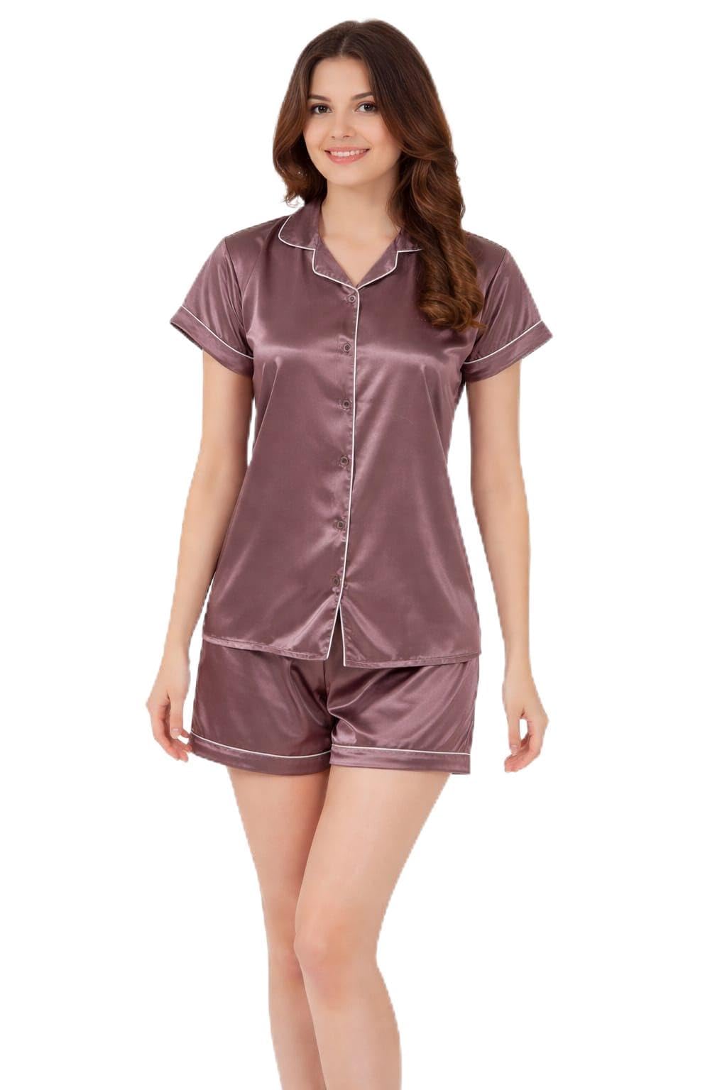 Women's Premium Soft Silk-Feel Satin Nightsuit, Dusty Rose, X-Large (M)-image-28