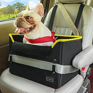 Petsfit Dog Car Seat, Small Dog Booster Seat with Clip-on Safety Leash, Fleece Liner, Adjustable Height Dog Seat for Cars Front and Back Seat,Black