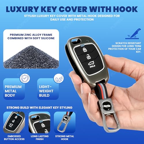 Image of Coll of Fest Metal Silicon Key Cover Compatible with Hyundai Creta | Venue | i20 Elite | Verna | Aura | i10 Grand Nios | Alcazar | Tucson | Xcent | Exter | i20 Active 3 Button Flip Key