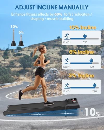 Image of WELLFIT Walking Pad Treadmill with 10% Incline, Under Desk Treadmills for Home Office, Portable Small Walking Pad with Remote Control, 265 lbs Capacity, 2.5HP, Work with KINOMAP Apple Health