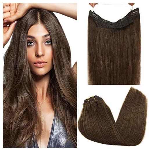 GOO GOO Hair Extensions Human Hair Chocolate Brown 16 Inch 95g Remy Human Hair Extensions Natural Wire Hair Real Straight Human Hair Extensions with Transparent Fish Line Invisible