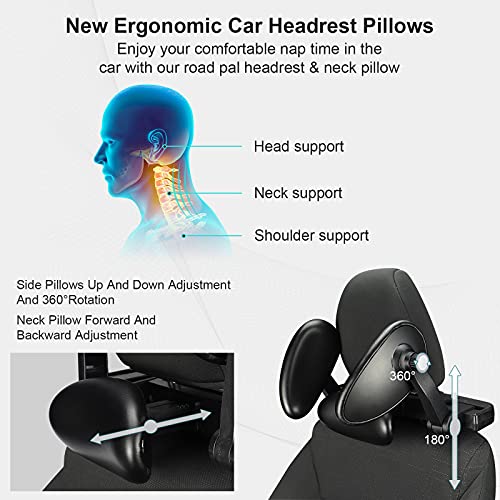 Car Seat Headrest Pillows Black Head Neck Support With Phone Holder Adjustable 3 In 1 U Shaped Pillow Detachable For Sleeping Kids Adults Resting Head Support Neck Rest Cushion For Travel #TOP4