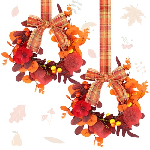 Syhood-2-Pack-9-Inch-Mini-Thanksgiving-Fall-Wreaths-for-Front-Door-Autumn-Maple-Leaf-Wreath-with-Rustic-Bow-Wreath-Small-Thanksgiving-Kitchen-Cabinet-for-Porch-Wall-Window-Decor Syhood 2 Pack 9 Inch Mini Thanksgiving Fall Wreaths for Front Door Autumn Maple Leaf Wreath with Rustic Bow Wreath Small Thanksgiving Kitchen Cabinet for Porch Wall Window Decor