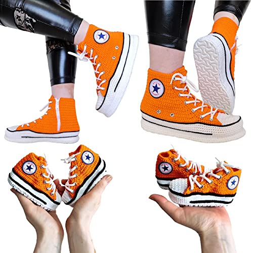 Matching Family Slippers, Handcrafted Cotton Wool Booties Mom, Dad, Baby Sneakers Plush Orange Shoes