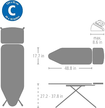 Brabantia 124x45cm (c) Steam Boiler Stand Itan Oval Pattern Ironing Board - Ssuh