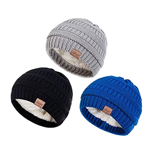 Alepo 3 Pack Baby Beanie Hats for Girls Boys, Soft Warm Fleece Lined Baby Winter Hat for Newborn Infant Toddler Kids, Cute Cozy Knitted Beanie Cap for Cold Weather-01