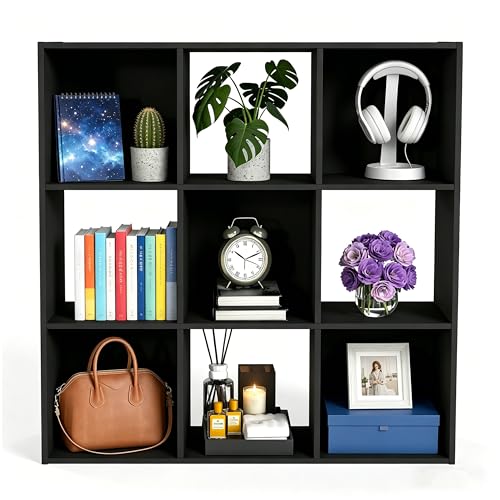 Image of HealSmart 9 Cube Storage Organizer, 3 Tier Stackable Bookshelf, Open Cube Bookshelf with 5 Removable Back Panels, Suitable for Living Room, Bedroom, Home Office, 36 inch L X 11.6 inch W X 36 inch H, Black