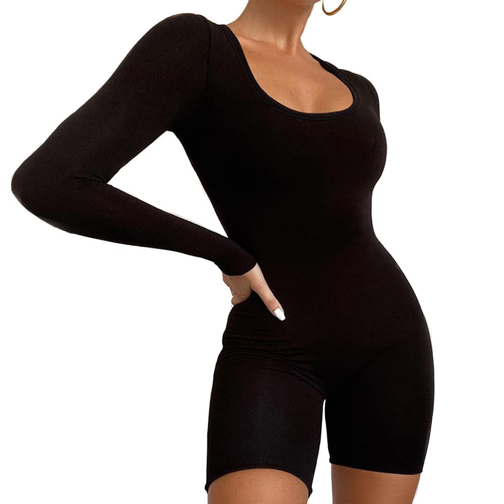 KBRPEY Mono para Mujer Mangas Largas Mono de Yoga Jumpsuit Cuello en U Elásticos de Una Pieza Monos de Ajustado Mallas Sexy para Gimnasio Entrenamiento Overol