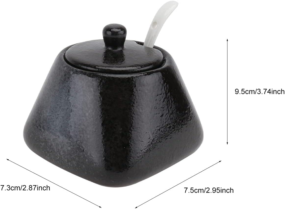 Zuccheriera in ceramica Vaso per condimento in ceramica, saliera con coperchio Zuccheriera in porcellana Vaso per condimento in porcellana per cucina casa (nero) Zuccheriera in ceramica