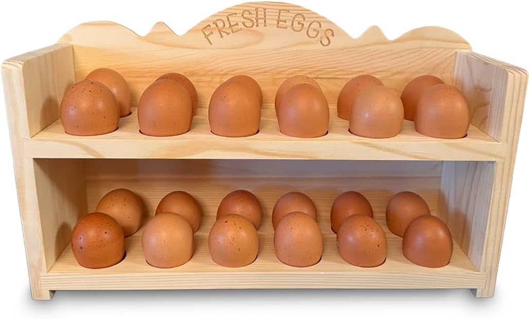 Natural Wood Premium Pine Wooden Egg Holder 2-Tier Durable 24-Egg Storage Solution Ideal for Modern and Rustic Kitchen Fresh Eggs