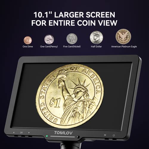 Tomlov Dm501 10.1" Hdmi Digital Microscope 1300X With Polarizer, 24Mp Soldering Microscope With Hd Ips Screen, Full View Coin Microscope, Lcd Digital Microscope For Adults, Pc/Tv Compatible, 32Gb #TOP3