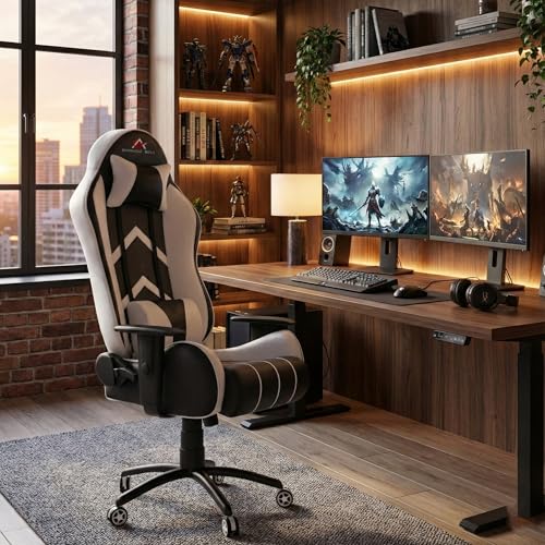 ASE GAMING Gold Series Ergonomic Gaming Chair Premium PU Leather, Adjustable Neck & Lumbar Pillow, 180 Degree Recline with Black Metal Base with 3...