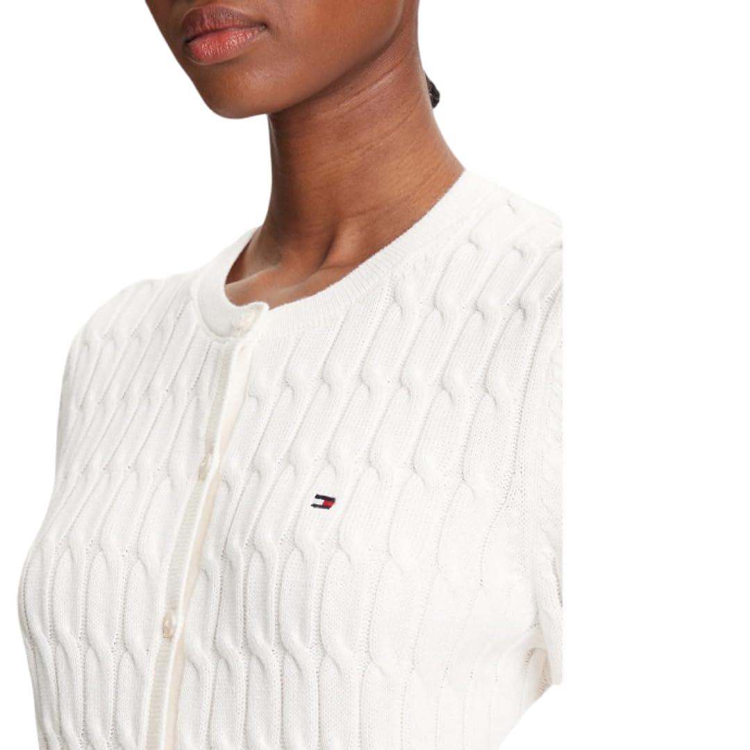 Tommy Hilfiger Donna Giacca in Maglia Cardigan Co Cable Mid Slim Fit