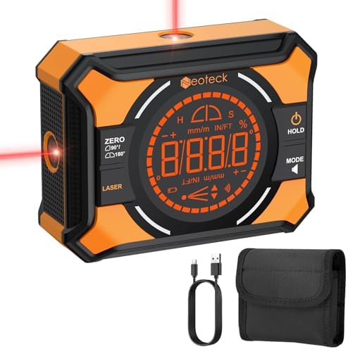 Neoteck Digital Angle Finder with Dual Laser 4x90/2x180°Angle Gauge with LED Display and Data Hold USB Charging Level Box with Bottom and Back Strong Magnetic for Woodworking and Table Saw