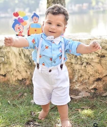 Heróis do Coração Palhaço Plim Plim Kit Roupa Conjunto Infantil Menino 4 Peças Camisa Gravata Bermud