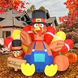 7.5FT Thanksgiving Turkey Inflatable Outdoor Decorations, Giant Blow Up Turkey Yard Decorations with Sign, Built-in LED Lights Holiday Décor for Outside Lawn Garden Home Indoor
