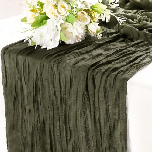 Christmas Olive Green Cheesecloth Table Runner Birthday Party Decor, 1Pack