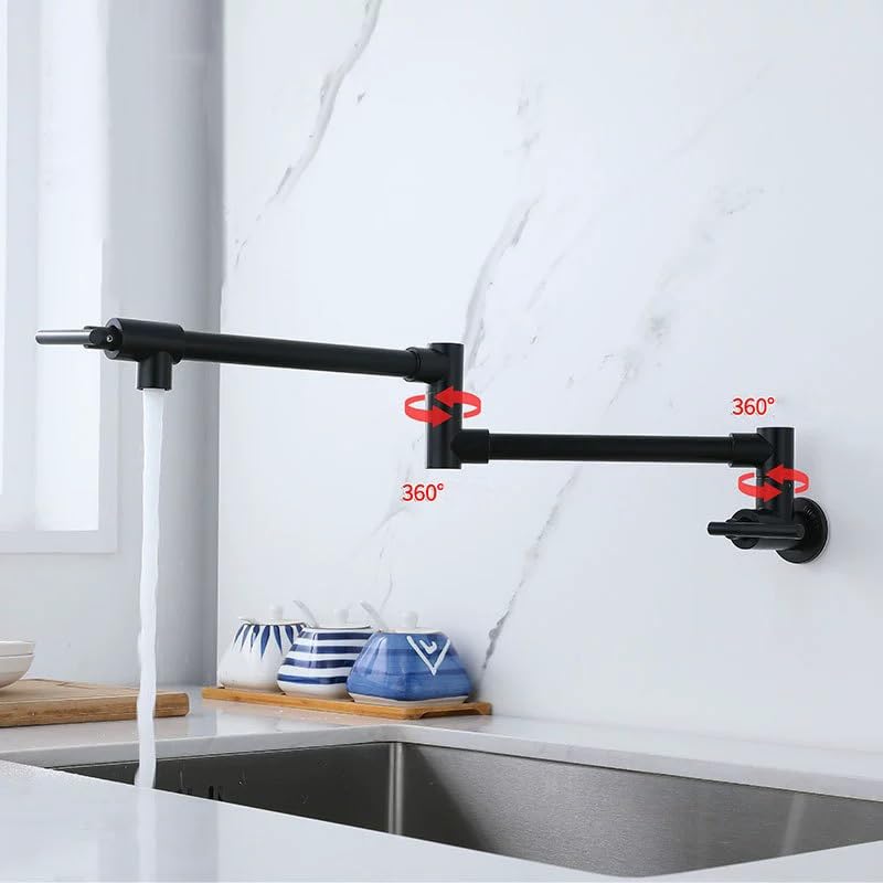 Robinet mural double pliable noir mat extensible HMJGDZG gain de place évier