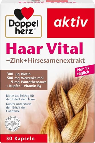 Doppelherz Haar Vital + Zink + Hirsesamenextrakt - mit Biotin als Beitrag für den Erhalt der Haare - Kupfer unterstützt den Erhalt der Haarfarbe - 30 Kapseln