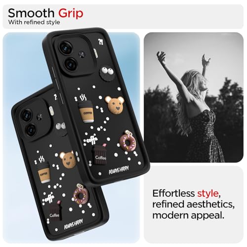 Image of Outlouders Back Cover for iQOO Neo 10R 5G / iQOO Z9 Turbo 5G / Vivo Y200 GT 5G | 3D Cartoon Bear Cute Fun Silicone Full Body Protection Bumper Case (Black)