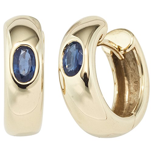 Jobo Damen-Creolen aus 14 Karat 585 Gold mit Safir Oval