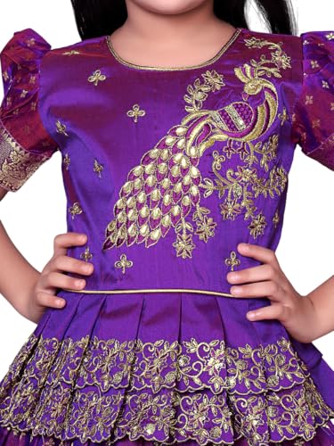 Image of Wommaniya Impex New south Indian traditional pattu pavadai Jecquard Lehenga choli for girls dress
