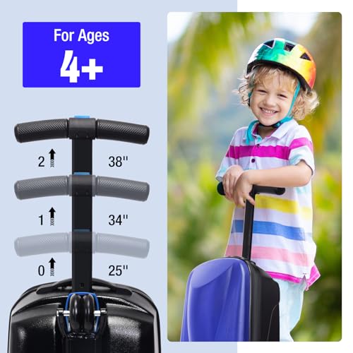 20" Scooter Suitcase for Kids, 2-in-1 Ride On Luggage with Wheels for Boys & Girls Ages 4-15, Foldable Hardshell Carry On Lightweight Travel Suitcase for Airplane
