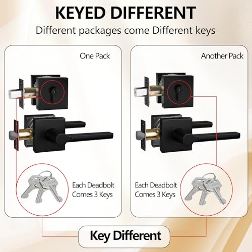 Image of NEWBANG Keyed Deadbolt Lock with Passage Lever Handle for Exterior Entrance in Matte Black, Heavy Duty and Reversible, HD1601-DB-DT-PS-SET-8P