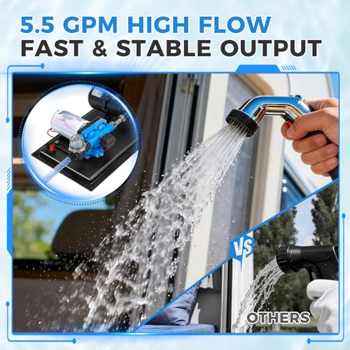 Image of 12V RV Water Pump 5.5GPM 55PSI with 0.75L Accumulator Tank, Max 125PSI Self-Priming Diaphragm Pressure Pump System for RV Camper, Boat, Kitchen, Bathroom, Home Water Pump System