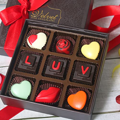 Image of Velvet Fine Chocolates Valentine Gift Box for Husband, Wife, Girlfriend, Boyfriend, 130 Grams | Valentines's Day Gift with Greeting Card
