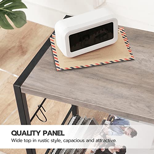 HOOBRO Industrial Printer Stand, 3-Tier Mobile Printer Table, Rolling Cart with Power Outlets and USB Ports, Home Printer Stand with 2 Hooks, for Office, Living Room, Greige and Black BG22UPS01 by HOOBRO - Image 7
