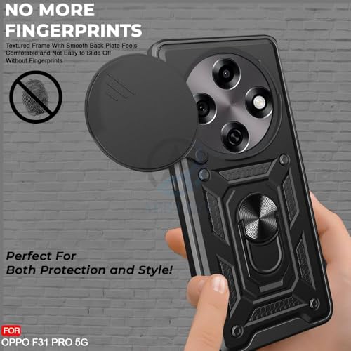 Image of AIBEX Back Cover Compatible for Oppo F31 Pro | D10 Tough Armor Case | Sliding Camera Shield | 360 Protection | Kickstand Ring Holder | Military-Grade Bumper Case - Black