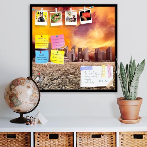 Image of ArtzFolio City Overlooking Desolate Desert | Bulletin Board Notice Pin Board | Vision Soft Board Combo with Thumb Push Pins & Sticky Notes | Black Frame | 28 x 28 inch (71 x 71 cms)