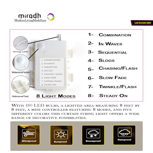 Image of MIRADH 180 LED 9.8 Feet Window Curtain String Light Led Light for Home Decoration Diwali Light, (Multi-Color)
