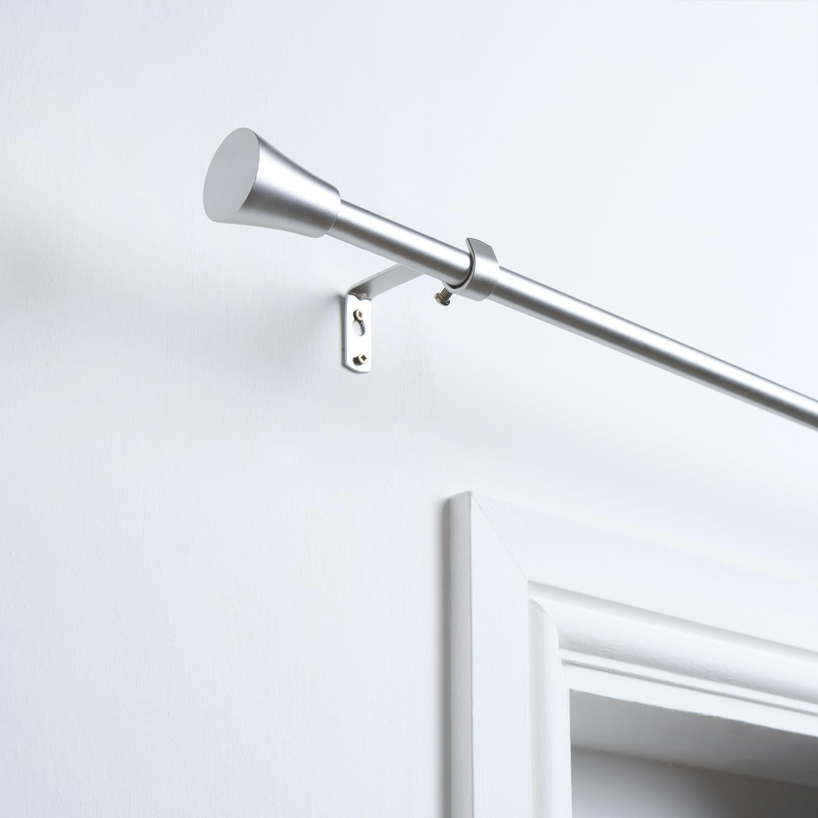 OHS Curtain Pole Extendable Metal Finnials Trumpet End Rings Rod FittingsSilver from B&Q